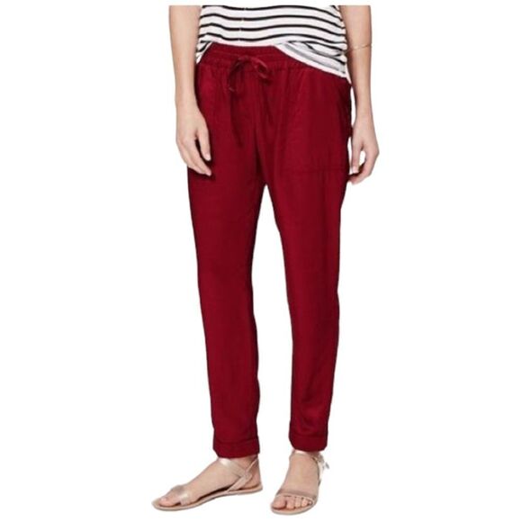 Loft red satiny fluid utility jogger drawstring pant size medium - Picture 1 of 8